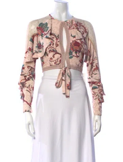 Pre-owned Patbo Floral Print V-neck Crop Top In Pink
