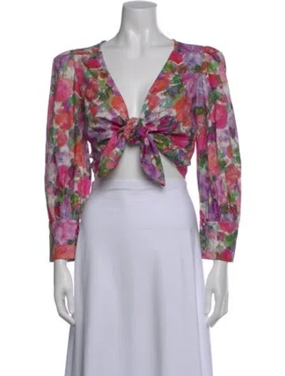 Pre-owned Patbo Floral Print V-neck Crop Top In Purple