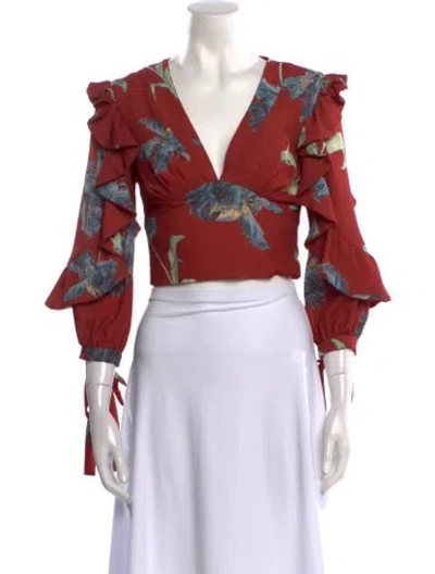 Pre-owned Patbo Floral Print V-neck Crop Top In Red