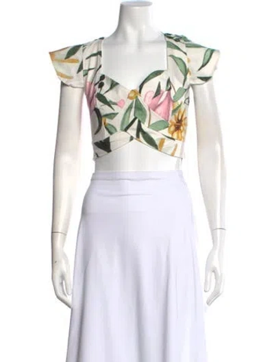 Pre-owned Patbo Floral Print V-neck Crop Top In Red