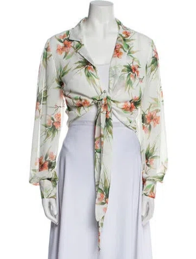 Pre-owned Patbo Floral Print V-neck Crop Top In White