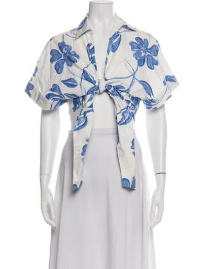 Pre-owned Patbo Floral Print V-neck Crop Top In White