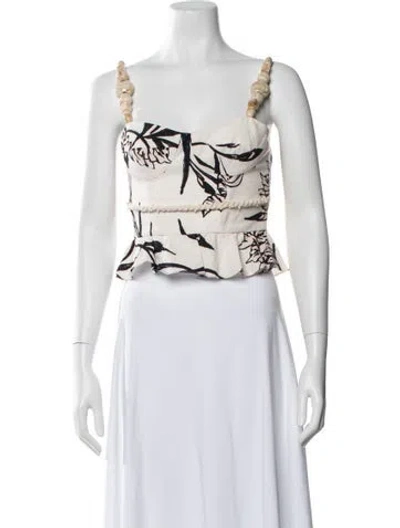 Pre-owned Patbo Floral Print V-neck Crop Top In White