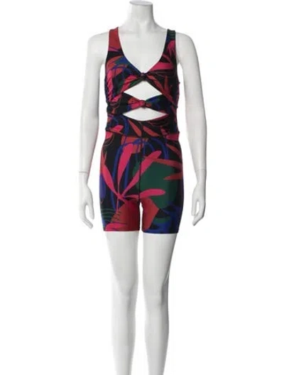 Pre-owned Patbo Floral Print V-neck Romper In Black