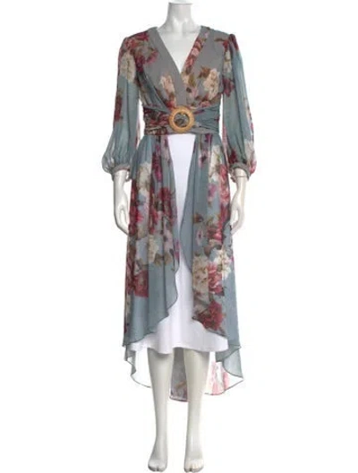 Pre-owned Patbo Floral Print V-neck Top In Green