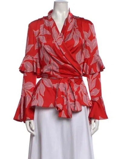 Pre-owned Patbo Floral Print V-neck Top In Red
