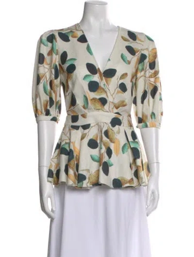 Pre-owned Patbo Floral Print V-neck Top In White