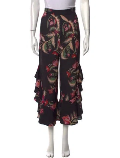 Pre-owned Patbo Floral Print Wide Leg Pants In Black