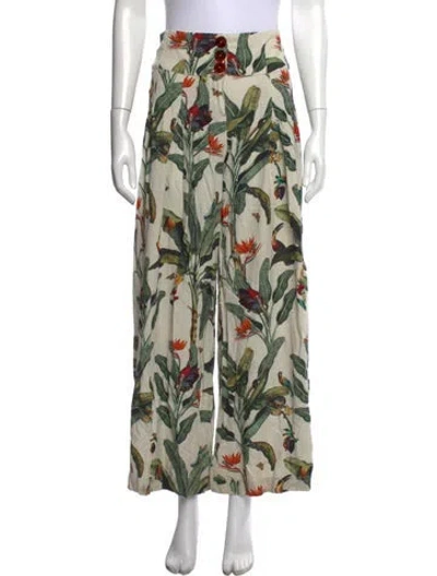 Pre-owned Patbo Floral Print Wide Leg Pants In Green