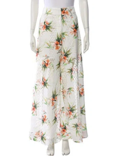 Pre-owned Patbo Floral Print Wide Leg Pants In White