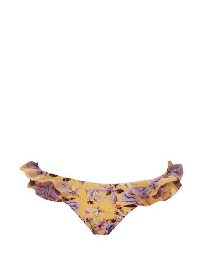 Patbo Floral-print Ruffled Bikini Bottoms In Yellow