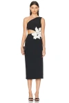 Patbo Flower Applique One-shoulder Cutout Midi Dress In Black