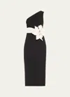 Patbo Flower Applique One-shoulder Cutout Midi Dress In Black