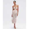 Patbo Flower Crochet Embroidered Midi Dress In Beige