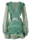 Patbo Fringeed Long-sleeve Mini Dress In Green