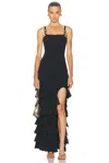 Patbo Gavea Mesh Flutter Midi Dress In Black