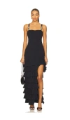 Patbo Gavea Mesh Flutter Midi Dress In Black