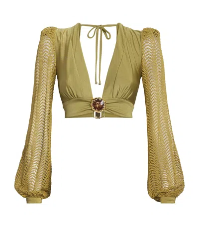 Patbo Gemstone-detail Crop Top In Green