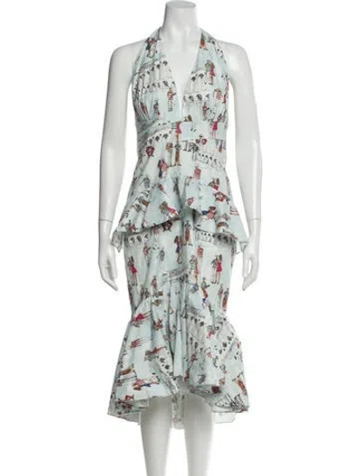 Pre-owned Patbo Graphic Print Midi Length Dress In Blue