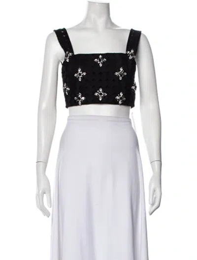 Pre-owned Patbo Graphic Print Square Neckline Crop Top In White