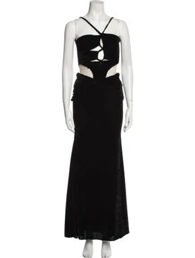 Pre-owned Patbo Halterneck Long Dress In Black