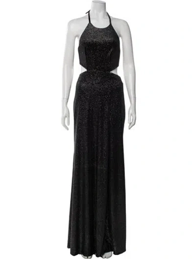 Pre-owned Patbo Halterneck Long Dress In Black
