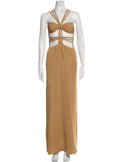 Pre-owned Patbo Halterneck Long Dress In Brown