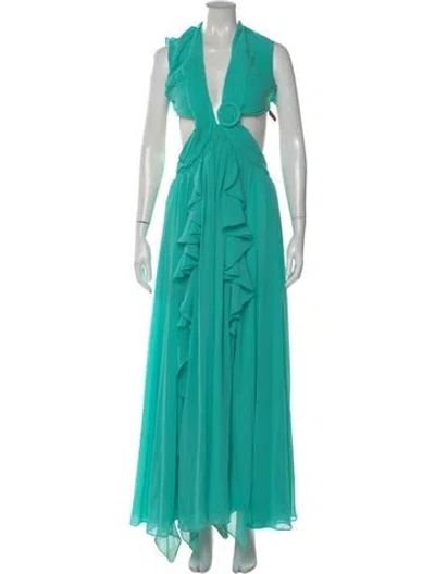 Pre-owned Patbo Halterneck Long Dress In Green