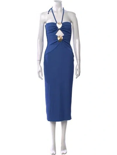 Pre-owned Patbo Halterneck Midi Length Dress In Blue