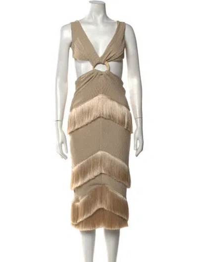 Pre-owned Patbo Halterneck Midi Length Dress In Neutrals