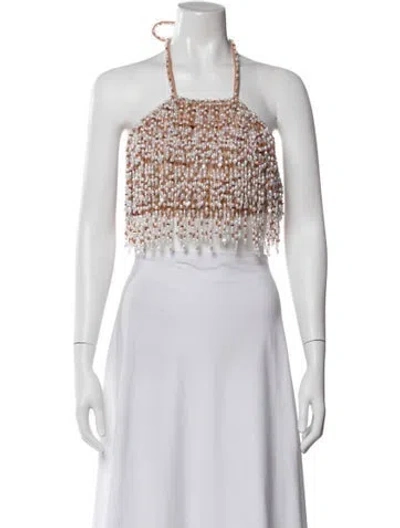 Pre-owned Patbo Halterneck Sleeveless Crop Top In White