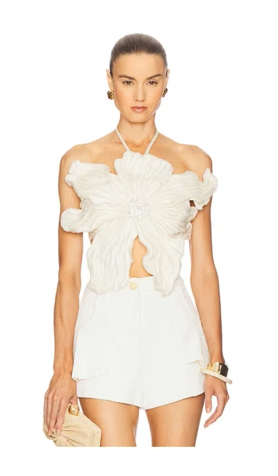 Patbo Hand Beaded Flower Top In White