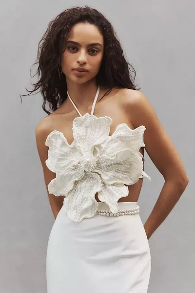 Patbo Hand-beaded Flower Top In White