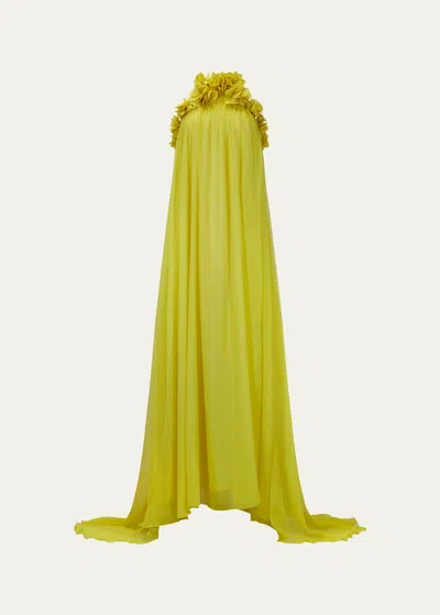 Patbo Hand-embroidered 3d Flower Gown In Acid Yellow