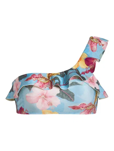 Patbo Hibiscus One-shoulder Bikini Top In Blue