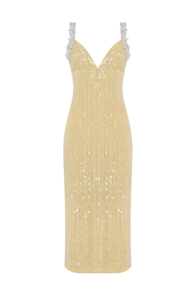 Patbo Iara Crochet Flowers Midi Dress In Yellow