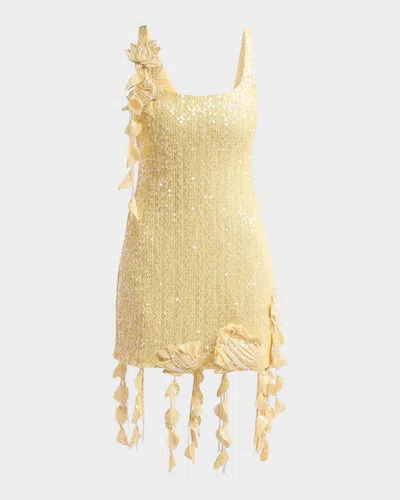 Patbo Iara Sequin Crochet Mini Dress In Yellow