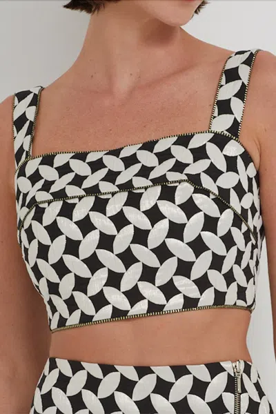 Patbo Jacquard Cropped Top In Black White In Blue