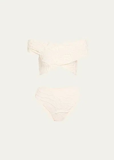 Patbo Jacquard Off-shoulder Bikini Top In White
