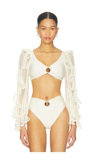 Patbo Jade Long Sleeve Bikini Top In White