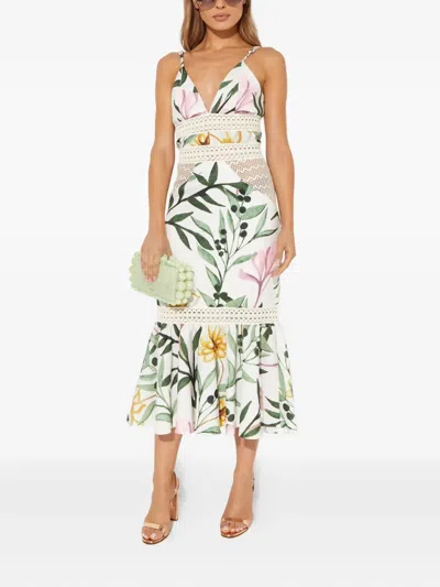 Patbo Jasmine Tropical-print Midi Dress In White