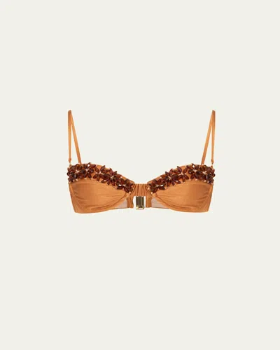 Patbo Jersey Sands Beaded Bikini Top In Brown