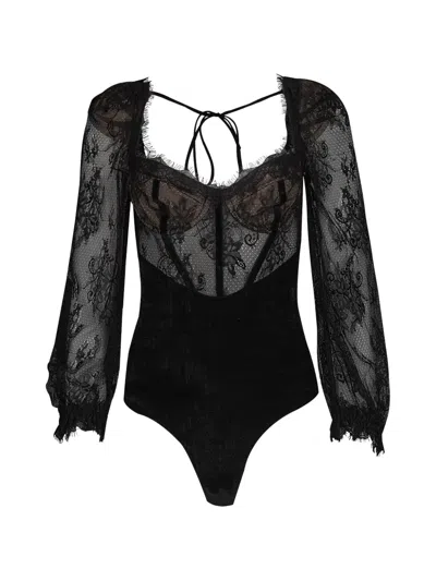 Patbo Lace Open-back Bodysuit In Black