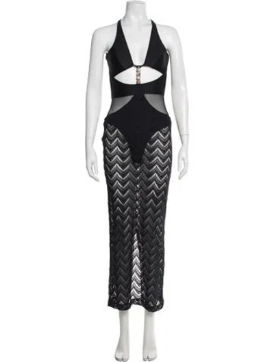 Pre-owned Patbo Lace Pattern Beaded Accents One-piece In Black
