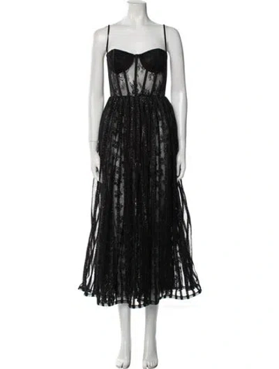 Pre-owned Patbo Lace Pattern Long Dress In Black