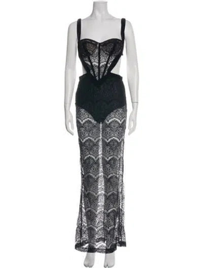 Pre-owned Patbo Lace Pattern Long Dress In Black
