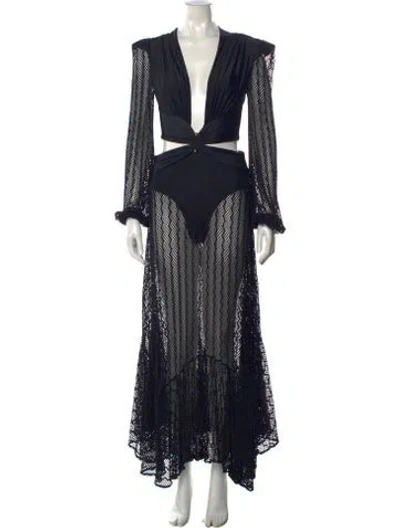 Pre-owned Patbo Lace Pattern Long Dress In Black