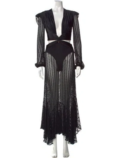 Pre-owned Patbo Lace Pattern Long Dress In Black