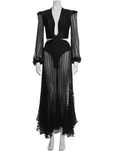 Pre-owned Patbo Lace Pattern Long Dress In Black