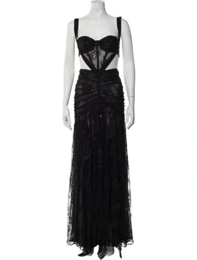 Pre-owned Patbo Lace Pattern Long Dress In Black